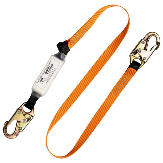 6’ SINGLE LEG EXTERNAL SHOCK ABSORBING LANYARD W/ 2 STEEL SNAP HOOKS – 15-Pack