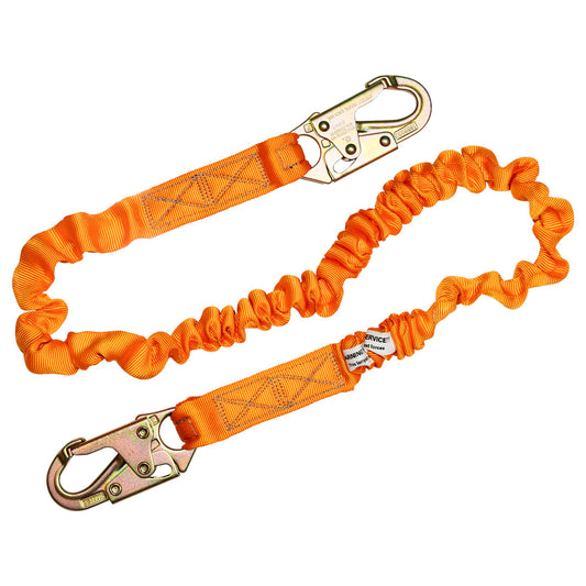 4.5' - 6’ SINGLE LEG STRETCH INTERNAL SHOCK ABSORBING LANYARD W/ 2 STEEL SNAP HOOKS