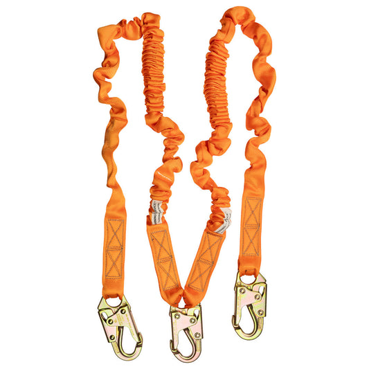 4.5' - 6’ DOUBLE LEG STRETCH INTERNAL SHOCK ABSORBING LANYARD WITH 3 STEEL SNAP HOOKS – 10-Pack
