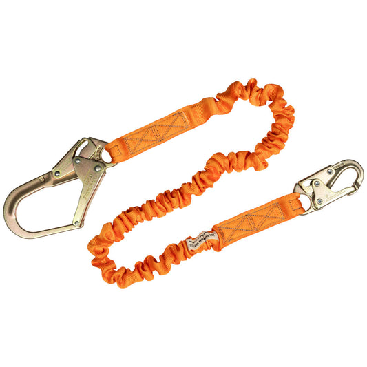 4.5' - 6’ SINGLE LEG STRETCH INTERNAL SHOCK ABSORBING LANYARD WITH 1 REBAR HOOK AND 1 STEEL SNAP HOOK – 10-Pack