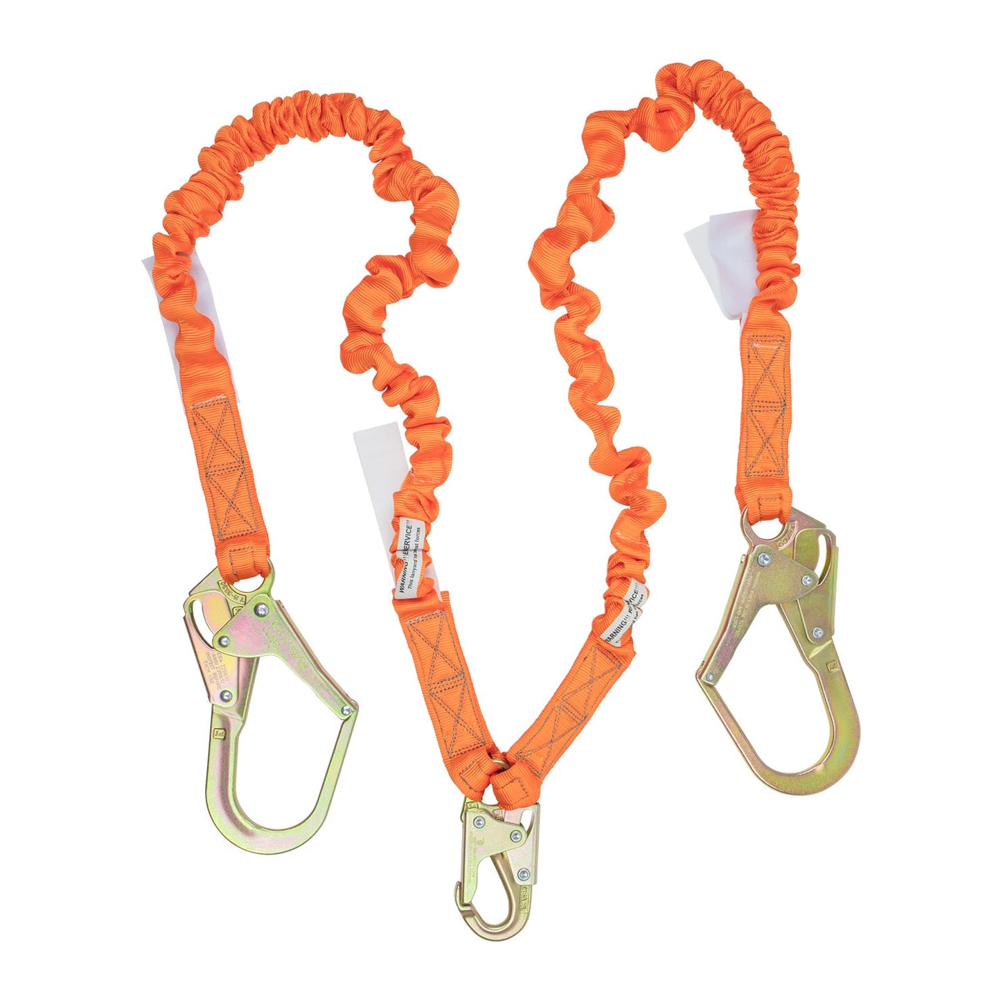 4.5' - 6’ DOUBLE LEG STRETCH INTERNAL SHOCK ABSORBING LANYARD WITH 2 REBAR HOOKS AND 1 STEEL SNAP HOOK